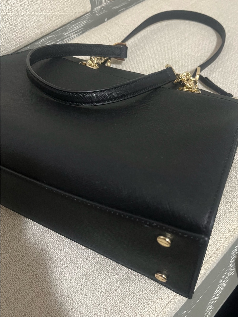 Calvin Klein Black Saffiano Chain Strap Satchel Tote Bag + Adjustable Strap - Picture 6 of 10